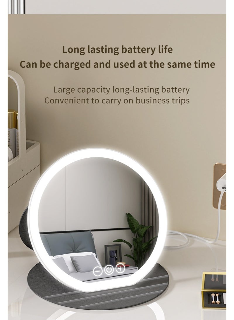 مرآة مكياج قابلة للطي، مرآة عالية الدقة مع إضاءة LED، مصدر ضوء ثلاثي الألوان، دعم زاوية قابل للتعديل (بيضاء) - Image 5